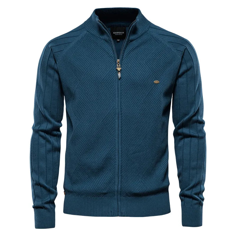 AIOPESON Argyle Solid Color Cardigan Men Casual Quality Zipper Cotton Winter Mens Sweaters Fashion Basic Cardigans for Men KilyClothing