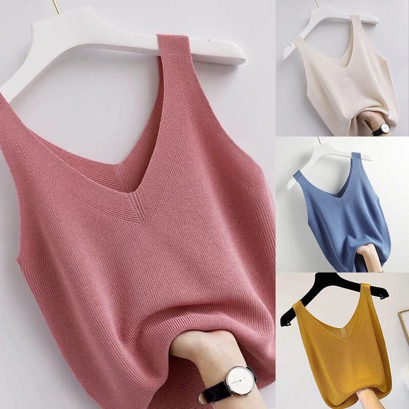 Knitting Vintage Tank Top Sleeveless Vests Aesthetic Loose KilyClothing