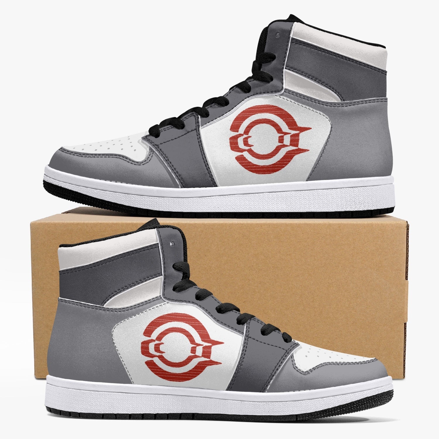 OOTAMAWAE Original Brand High-Top Leather Sneakers - Grey Red Logo KilyClothing