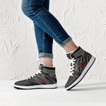 OOTAMAWAE Original Brand High-Top Leather Sneakers -  Black and Grey Stripes KilyClothing