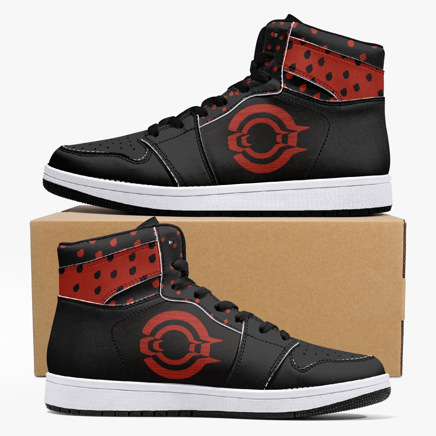 OOTAMAWAE Original Brand High-Top Leather Sneakers - Black $ Red Dots KilyClothing