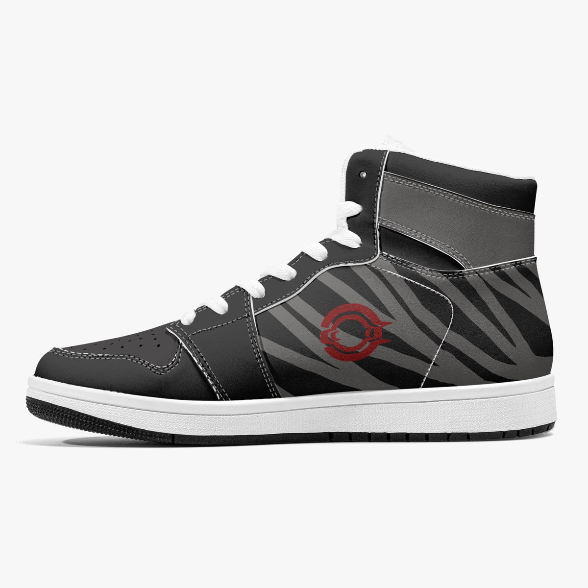 OOTAMAWAE Original Brand High-Top Leather Sneakers -  Black and Grey Stripes KilyClothing