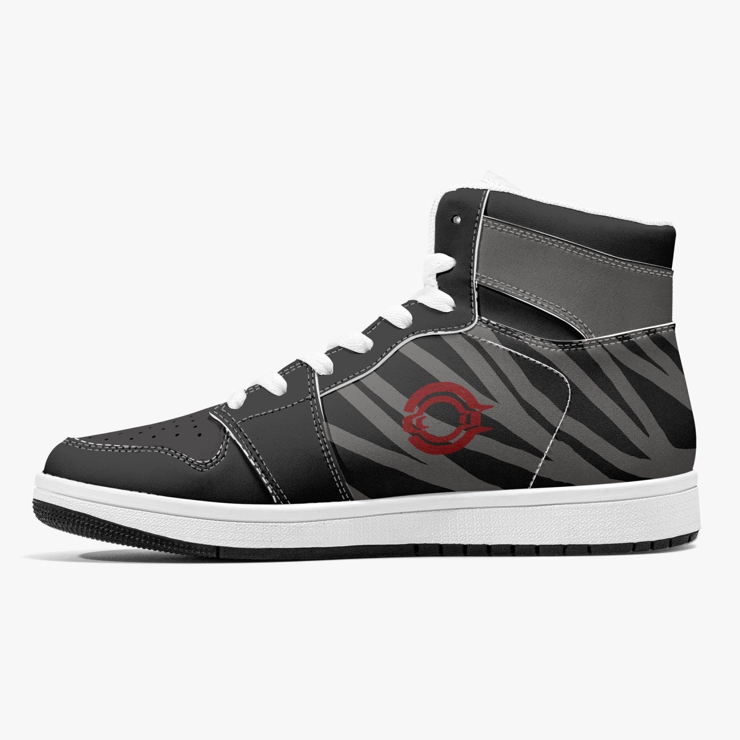 OOTAMAWAE Original Brand High-Top Leather Sneakers -  Black and Grey Stripes KilyClothing