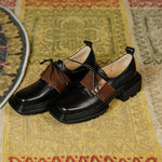 Lace-up Black Women Shoes Genuine Leather Shoes Woman Heels Working Thick Botton Square Toe KilyClothing