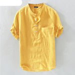 Casual Men Shirts Stand Collar Solid Cotton Blouse Short Sleeve Streetwear KilyClothing
