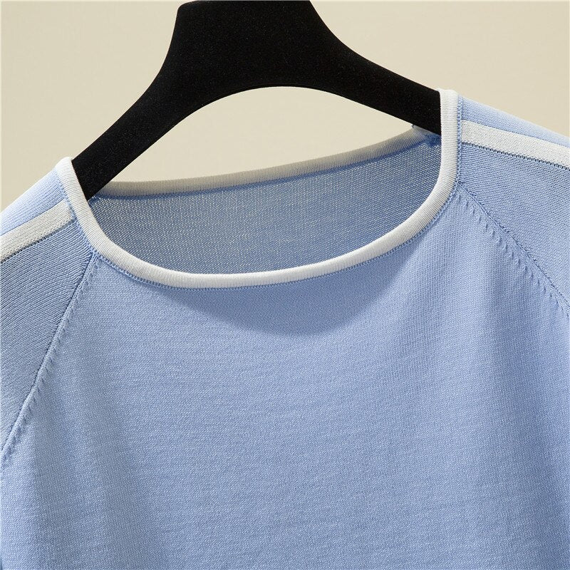 Thin Knitted T Shirt Women Short Sleeve Summer KilyClothing