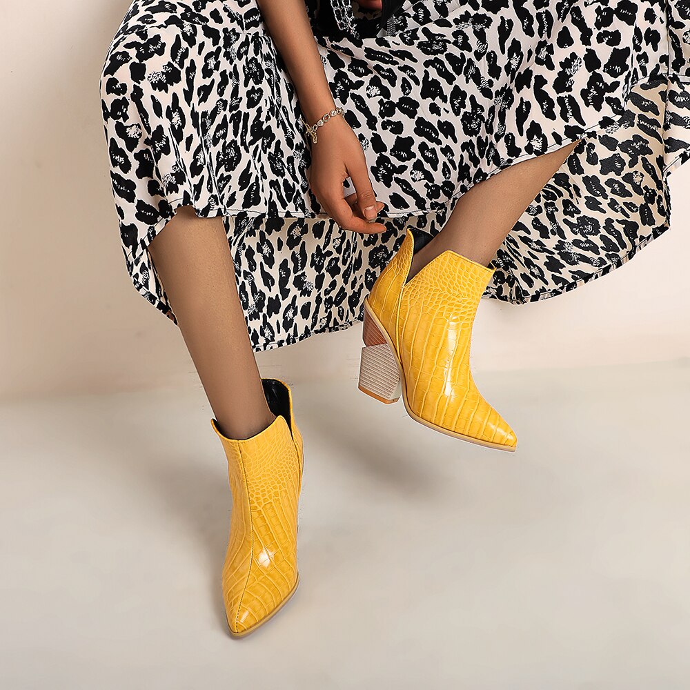 Motorcycle Western Cowboy Boots Women PU Leather Wedges High Heels slip on Cowgirl KilyClothing