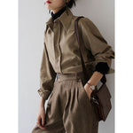 Coffee Blouse Women Spring Autumn Casual Solid Color Long Sleeve Shir KilyClothing