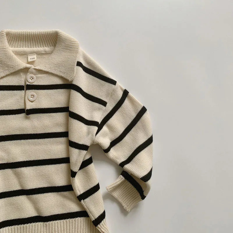 Kids Sweaters Striped Boys Knitwear Turn Down Collar Girls Knit Pullover