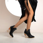 Motorcycle Western Cowboy Boots Women PU Leather Wedges High Heels slip on Cowgirl KilyClothing