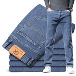 Dark Blue Straight-leg Brand Jeans Classic Style Business Casual Cotton Stretch Denim Pants KilyClothing
