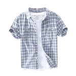Short Sleeve Cotton Plaided Shirts For Men Japan Business Casual Minimalist Style KilyClothing