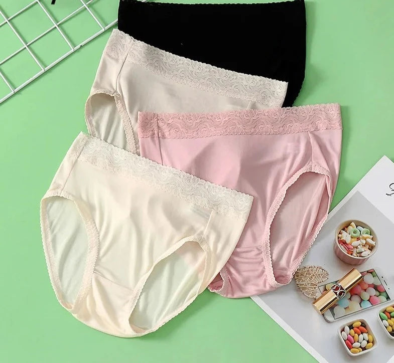 Calzoncillos de seda para mujer, bragas de encaje de seda 100% REAL, ropa interior de tiro medio, ropa interior saludable para mujer, lencería.
