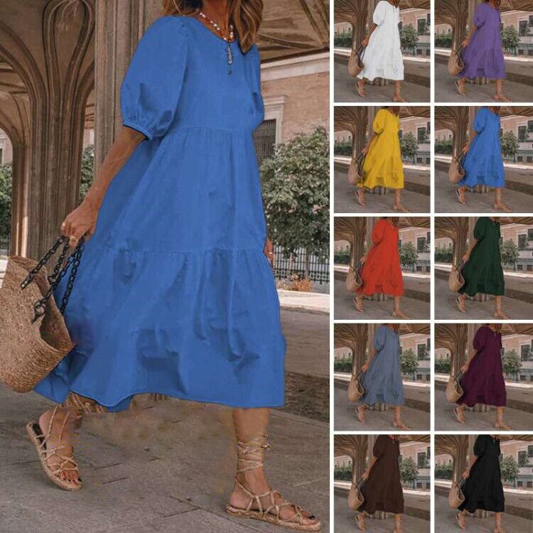 Summer Dress Vintage Sexy Lantern Sleeve Mid-Calf Dress KilyClothing