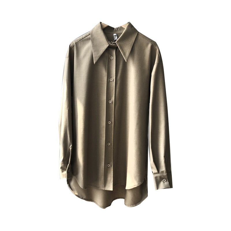 Coffee Blouse Women Spring Autumn Casual Solid Color Long Sleeve Shir KilyClothing