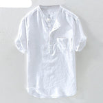 Casual Men Shirts Stand Collar Solid Cotton Blouse Short Sleeve Streetwear KilyClothing