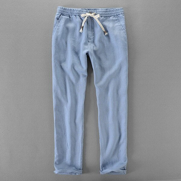 New Italy 100% Linen pants men loose elastic waist trousers KilyClothing