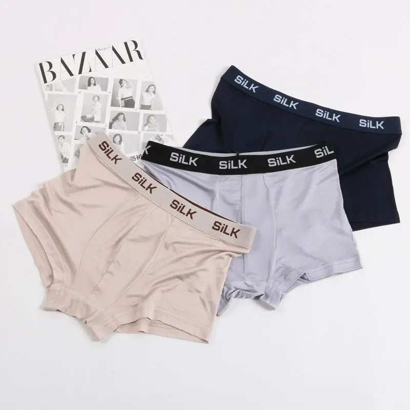 MEN Boxer Shorts 100%Natural Silk Healthy Solid Panties Natural Fabric Underwear
