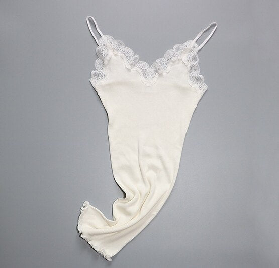 70% Silk 30% Cotton Knit Lace Camisole Top Vest Sleepwear Spaghetti Strap KilyClothing