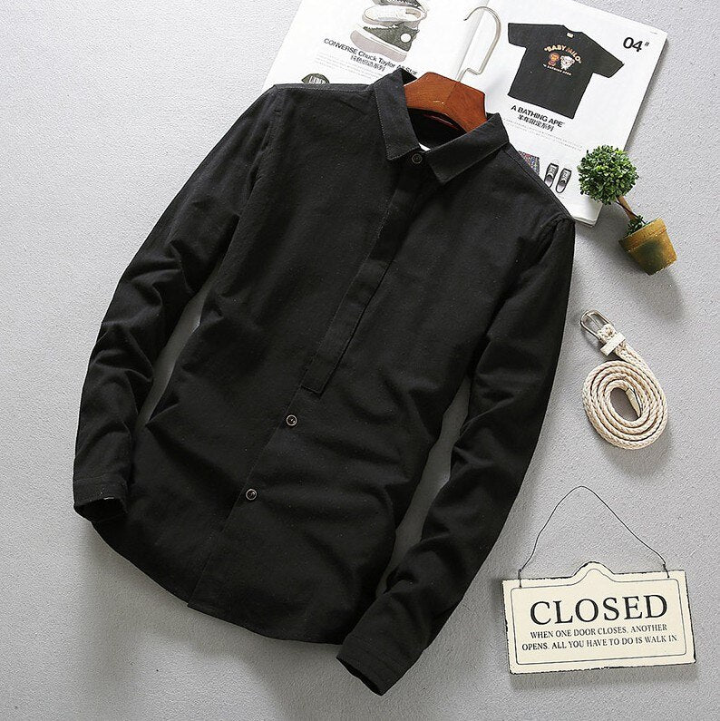 Solid Cotton  Linen Shirts Full Sleeve Slim KilyClothing