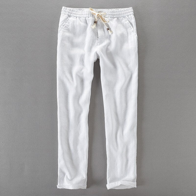New Italy 100% Linen pants men loose elastic waist trousers KilyClothing