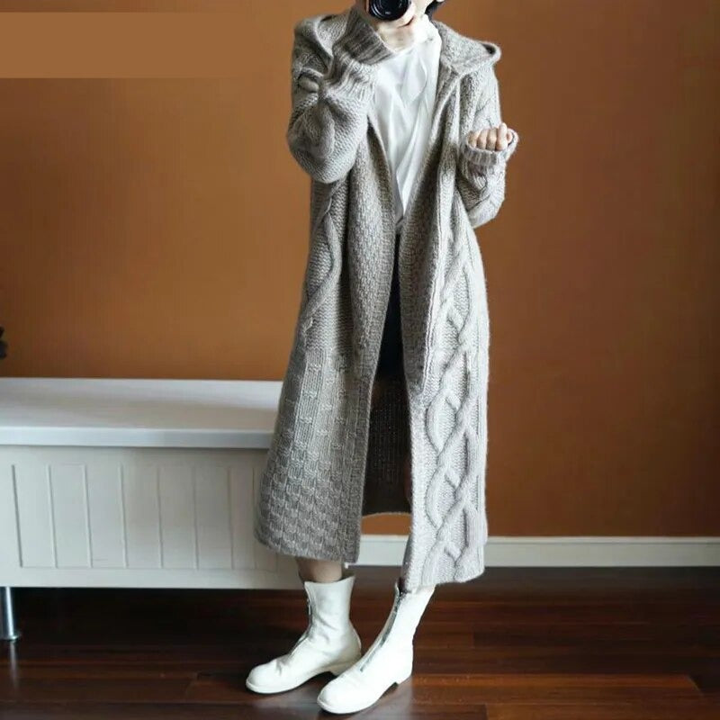 Sweater women European style long coat sweaters fashion women long cardigan knitted women sweater with cap KilyClothing