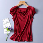 50% Silk 50% Viscose Knit Drape Neck T-Shirts KilyClothing