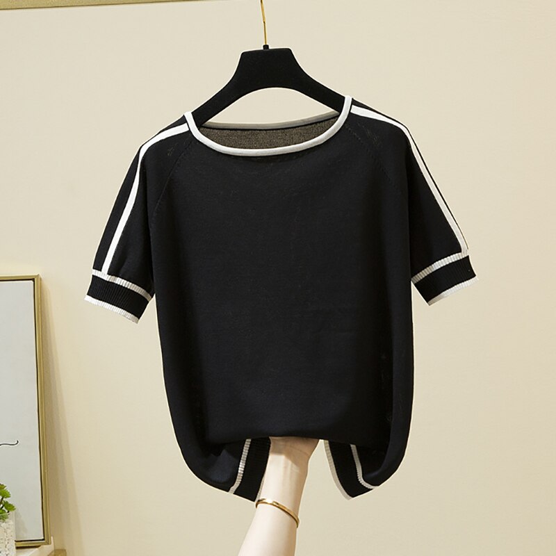 Thin Knitted T Shirt Women Short Sleeve Summer KilyClothing