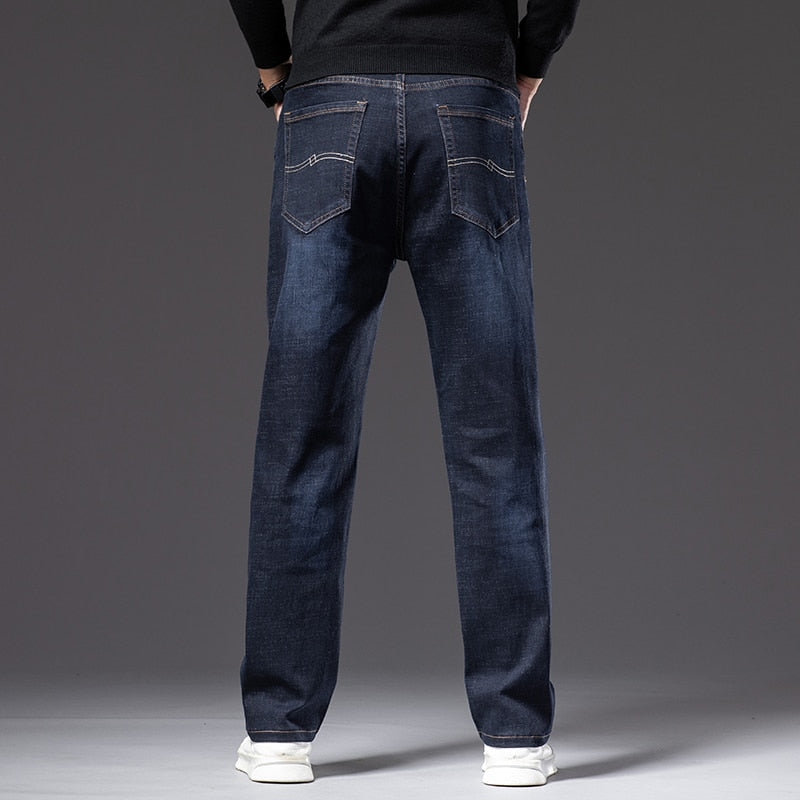 Dark Blue Straight-leg Brand Jeans Classic Style Business Casual Cotton Stretch Denim Pants KilyClothing