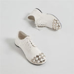 Mixed Color Round Toe Women's Pumps, Patent Leather, Lace Up Comfortable Low Thick Heels Casual KilyClothing