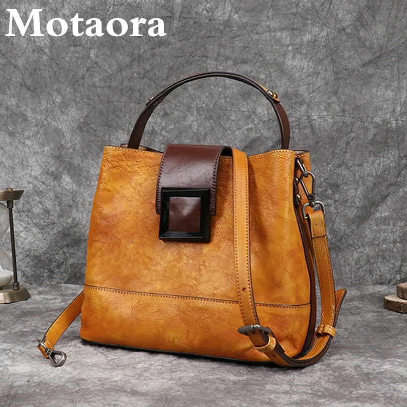 Women's Bag Retro Genuine Leather Shoulder Bags Handmade Women Bucket Bag First Layer Cowhide Top-handle Bags For Female KilyClothing