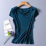 50% Silk 50% Viscose Knit Drape Neck T-Shirts KilyClothing