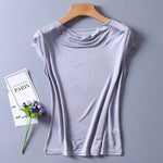 50% Silk 50% Viscose Knit Drape Neck T-Shirts KilyClothing