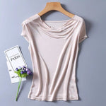 50% Silk 50% Viscose Knit Drape Neck T-Shirts KilyClothing