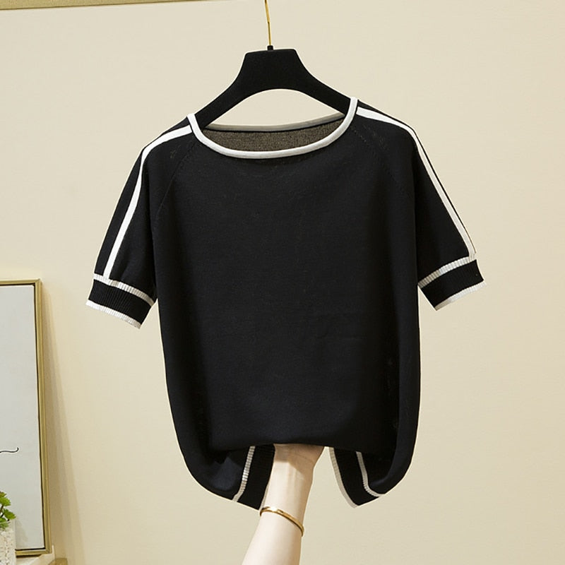 Thin Knitted T Shirt Women Short Sleeve Summer KilyClothing