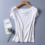 50% Silk 50% Viscose Knit Drape Neck T-Shirts KilyClothing