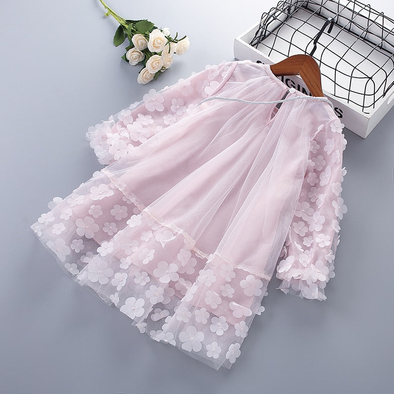 3-7 Years High Quality Spring Autumn Girl Dress New Chiffon Flowers KilyClothing