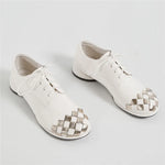 Mixed Color Round Toe Women's Pumps, Patent Leather, Lace Up Comfortable Low Thick Heels Casual KilyClothing