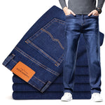 Dark Blue Straight-leg Brand Jeans Classic Style Business Casual Cotton Stretch Denim Pants KilyClothing