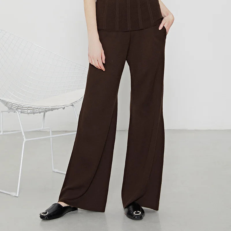 Pants for Women Wool Blend Elastic Waist Wide Leg Pants, Autumn Winter Chic Trousers