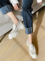 Women Loafers Shoes Genuine Leather Thick Heels Pumps Round Toe Causal Med Heel Ladies Footwear Spring Autumn Black KilyClothing