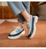 Genuine Leather Shoes Round Toe Lace Up Platform Shoes Color Mixed KilyClothing