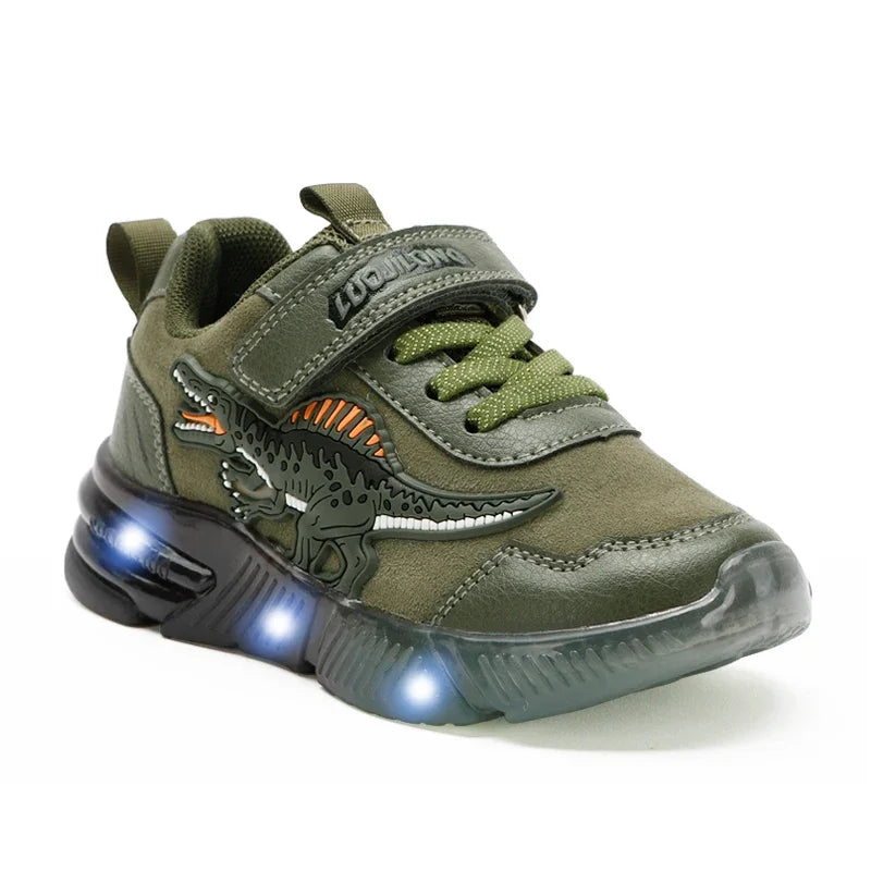LONG 2-6Y Children LED Spinosaurus Autumn Suede Light Up Shoes Dinosaur Boys Little Kids Outdoor Casual Flashing Sports Sneakers KilyClothing