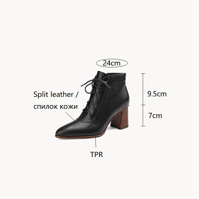 Leather Pointed Toe Chunky Heel Shoes Women Retro Split Modern Boots KilyClothing