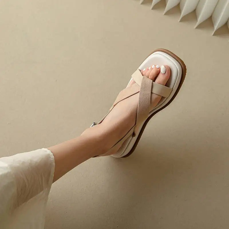 Krazing Pot Genuine Leather Peep Toe Buckle Straps Platform Summer Shoes Concise Design European Designer Leisure Women Sandals KilyClothing