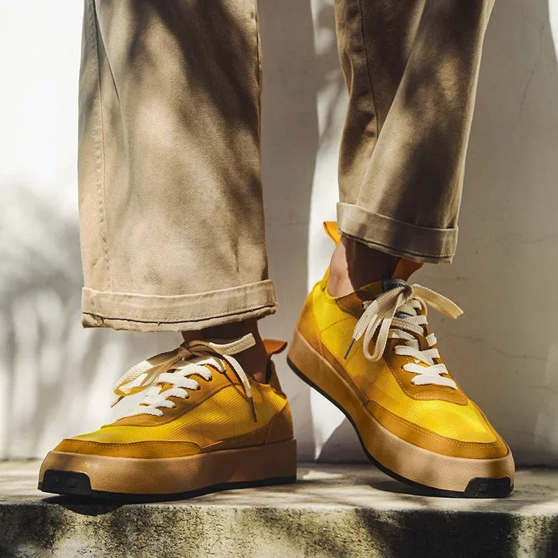 Trendy Men Casual Sneakers Patchwork Flat Canvas Shoes for Men Ice Silk Walking Platform Shoes