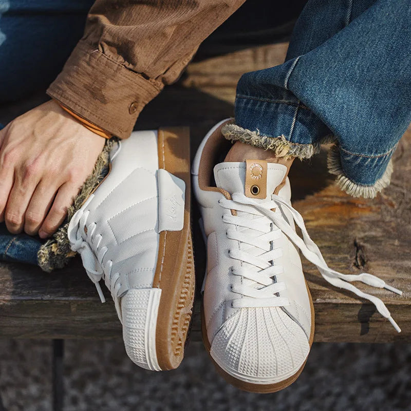 Men's Shell Vintage Shoes Microfiber Leather Embroidery Low-top White Flat Heel Board Shoes Fashion Casual Shoes