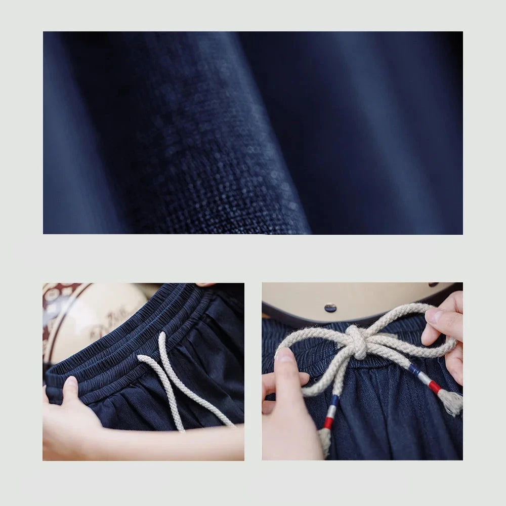 Ice Silk Cool Feeling Jeans for Women, Denim Blue,, Loose Wide Leg Pants, Elastic Waist Contrasting Color Tassel Waist Cord KilyClothing