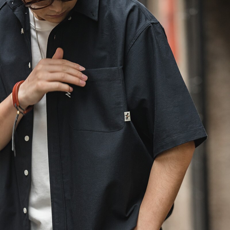 Retro Oversize Short Sleeve Oxford Pocket Shirt 100% Cotton Loose KilyClothing