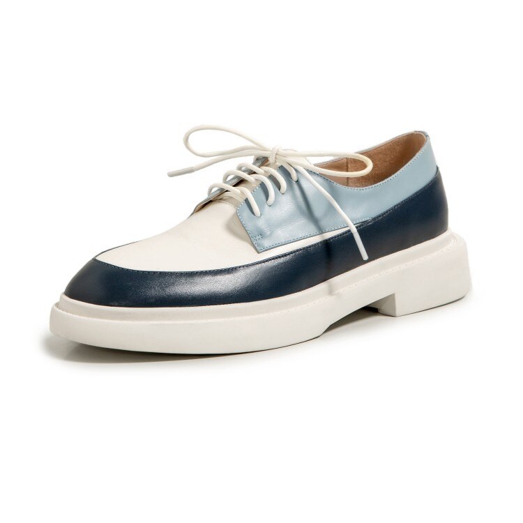 Genuine Leather Shoes Round Toe Lace Up Platform Shoes Color Mixed KilyClothing